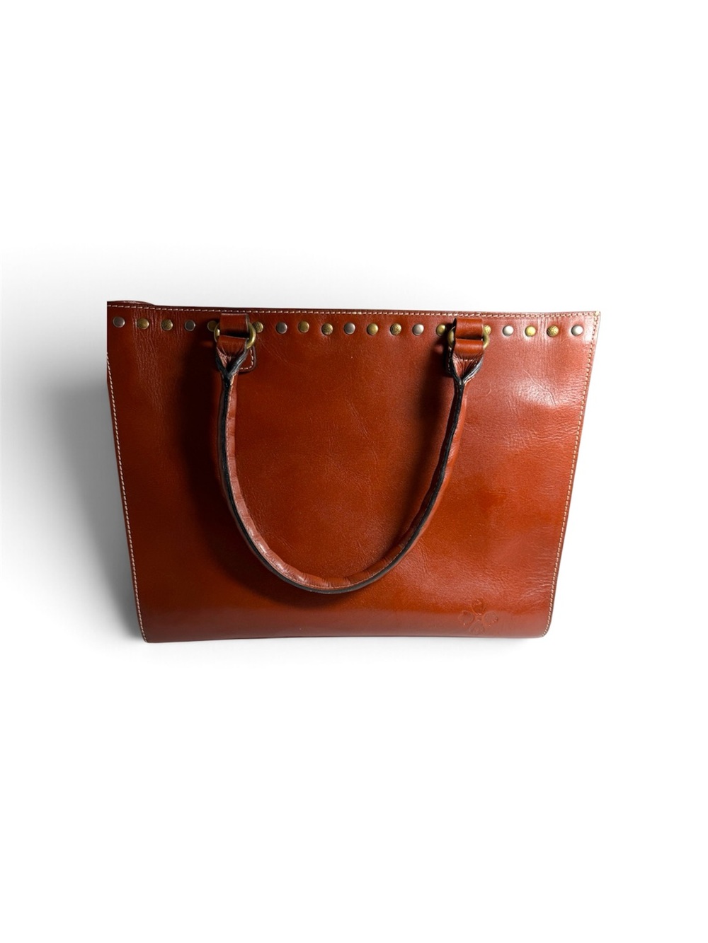 Patricia Nash Cognac Leather Stud-Trim Structured Double Handle Tote